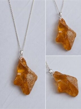 Raw real Baltic Amber Pendant Necklace - Women Jewelry